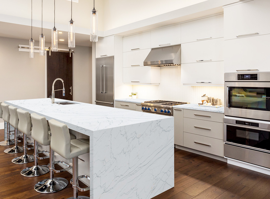 Kitchen countertops and kitchen island with quartzite